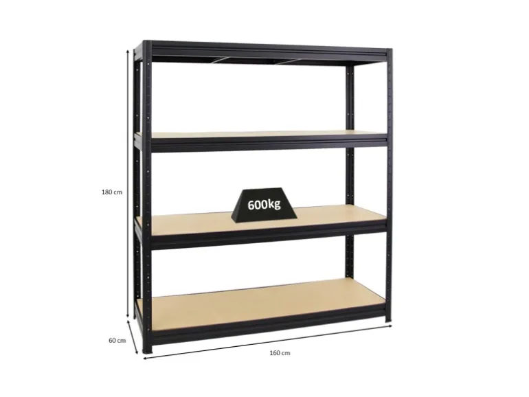 PROREGAL Schwerlastregal Dino HxBxT 180 x 160 x 60 cm Fachlast 600 kg Schwarz