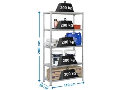 PROREGAL Schwerlastregal Big Metal Shark HxBxT 200 x 110 x 50 cm Fachlast 200 kg Verzinkt