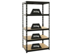 PROREGAL Schwerlastregal Tiger HxBxT 180 x 90 x 60 cm Fachlast 265 kg 5-Ebenen Schwarz