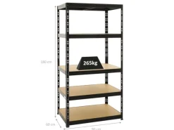PROREGAL Schwerlastregal Tiger HxBxT 180 x 90 x 60 cm Fachlast 265 kg 5-Ebenen Schwarz