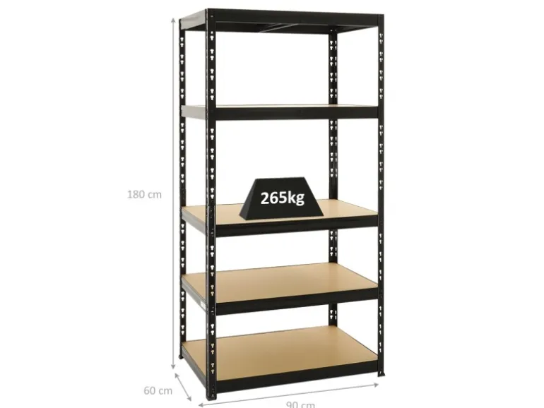 PROREGAL Schwerlastregal Tiger HxBxT 180 x 90 x 60 cm Fachlast 265 kg 5-Ebenen Schwarz