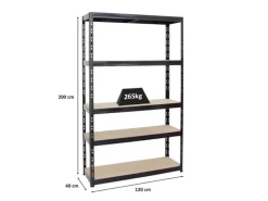 PROREGAL Schwerlastregal Giant Tiger HxBxT 200 x 120 x 40 cm Fachlast 265 kg 5-Ebenen Schwarz