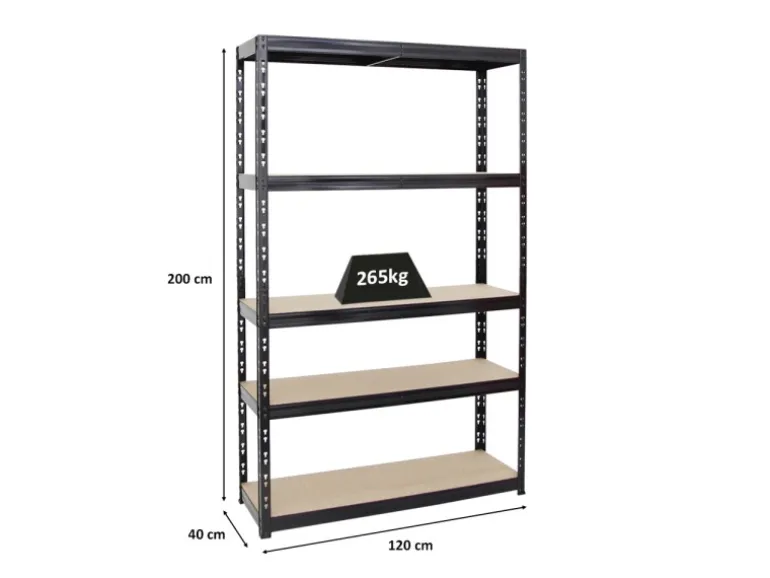 PROREGAL Schwerlastregal Giant Tiger HxBxT 200 x 120 x 40 cm Fachlast 265 kg 5-Ebenen Schwarz