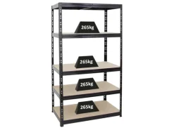 PROREGAL Schwerlastregal Tiger HxBxT 180 x 100 x 60 cm Fachlast 265 kg 5-Ebenen Schwarz