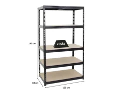 PROREGAL Schwerlastregal Tiger HxBxT 180 x 100 x 60 cm Fachlast 265 kg 5-Ebenen Schwarz