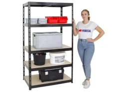 PROREGAL Schwerlastregal Tiger HxBxT 180 x 100 x 60 cm Fachlast 265 kg 5-Ebenen Schwarz