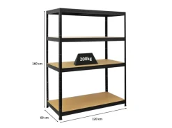 PROREGAL Schwerlastregal Big Elephant HxBxT 160 x 120 x 60 cm Fachlast 200kg Schwarz
