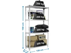 PROREGAL Schwerlastregal Mid Metal Shark HxBxT 150 x 120 x 50 cm Fachlast 200 kg Verzinkt