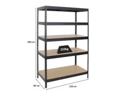 PROREGAL Schwerlastregal Rivet HxBxT 180 x 120 x 60 cm Fachlast 250 kg Innovatives Stecksystem Schwarz