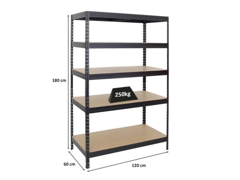 PROREGAL Schwerlastregal Rivet HxBxT 180 x 120 x 60 cm Fachlast 250 kg Innovatives Stecksystem Schwarz