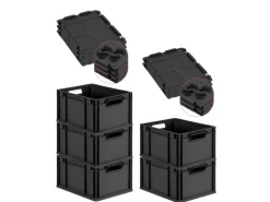 PROREGAL SparSet 5x Eurobox Nextgen Grip Mit Auflagedeckel Und Schwarzen Verschlüssen HxBxT 22x30x40cm 20 Liter Schwarz Griffe Offen