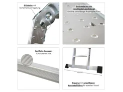PROREGAL Sprossen-Mehrzweckleiter MULTISTEP mit Gerüstplattform Aluminium 4x4 Sprossen bis zu 4,6 m Höhe Traglast 150kg