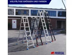 PROREGAL Sprossen-Mehrzweckleiter APOLLO 3-In-1 Aluminiumleiter 4x4 Sprossen Bis Zu 4 M Höhe 150 kg Traglast Silber Klappleiter Stehleiter