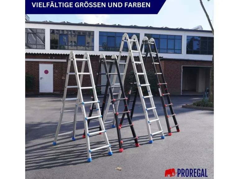 PROREGAL Sprossen-Mehrzweckleiter APOLLO 3-In-1 Aluminiumleiter 4x4 Sprossen Bis Zu 4 M Höhe 150 kg Traglast Silber Klappleiter Stehleiter