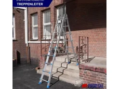 PROREGAL Sprossen-Mehrzweckleiter APOLLO 3-In-1 Aluminiumleiter 4x5 Sprossen Bis Zu 5 M Höhe 150 kg Traglast Silber Klappleiter Stehleiter
