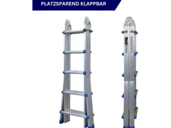 PROREGAL Sprossen-Mehrzweckleiter APOLLO 3-In-1 Aluminiumleiter 4x5 Sprossen Bis Zu 5 M Höhe 150 kg Traglast Silber Klappleiter Stehleiter