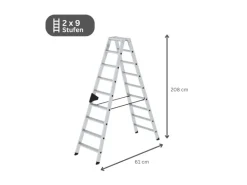PROREGAL Stufen-Stehleiter Beidseitig Begehbar 2 x 9 Stufen