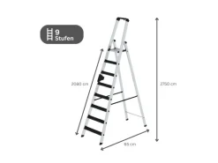 PROREGAL Stufen-Stehleiter Einseitig Begehbar mit Clip-Step Relax 9 Stufen