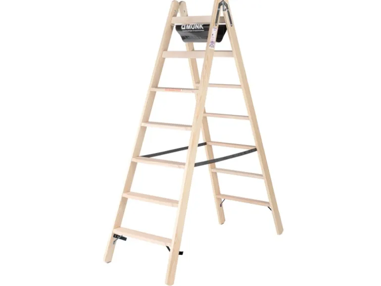 PROREGAL Stufen-Stehleiter Holz Beidseitig Begehbar 2 x 7 Stufen