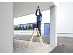 PROREGAL Stufen-Stehleiter Holz Beidseitig Begehbar 2 x 7 Stufen