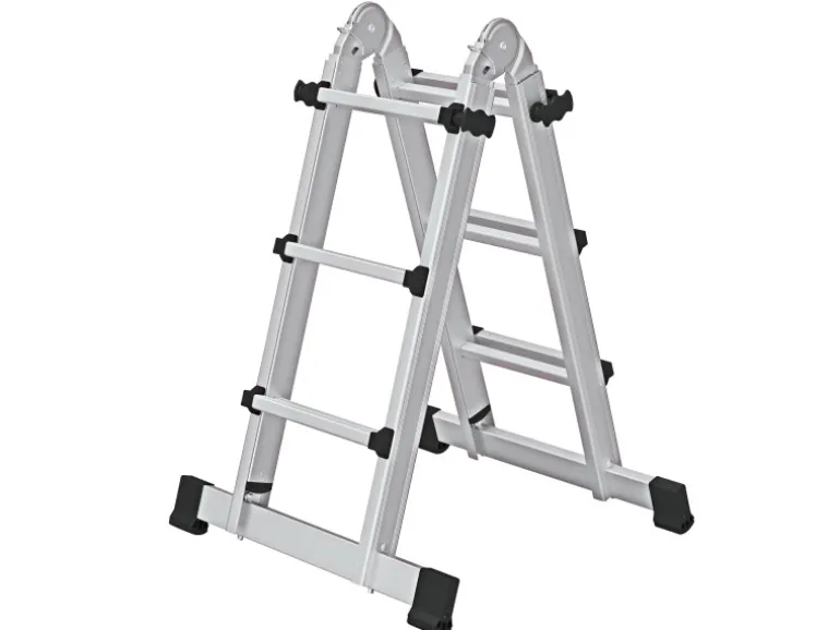 PROREGAL Teleskopleiter 4-Teilig mit Traverse 4 x 3 Sprossen