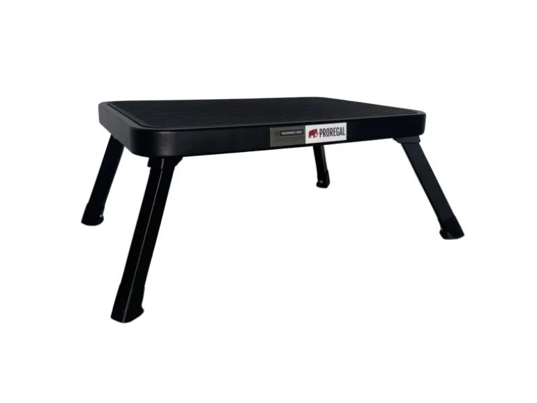 PROREGAL Tritthocker Klappbar 18x47x32cm Traglast 150kg Stahl Matt Schwarz Hocker Klapphocker Falthocker Haushaltsleiter Trittleiter