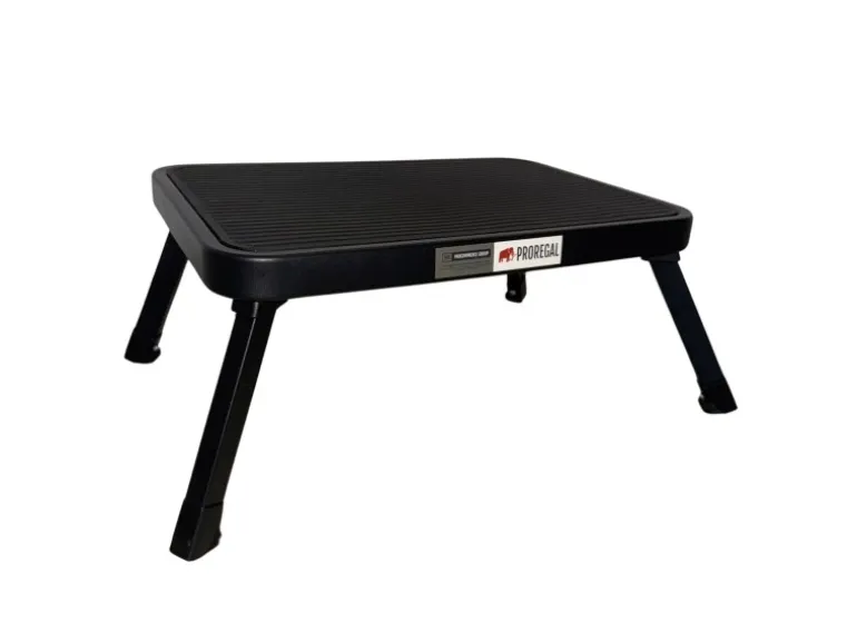 PROREGAL Tritthocker Klappbar 18x47x32cm Traglast 150kg Stahl Matt Schwarz Hocker Klapphocker Falthocker Haushaltsleiter Trittleiter