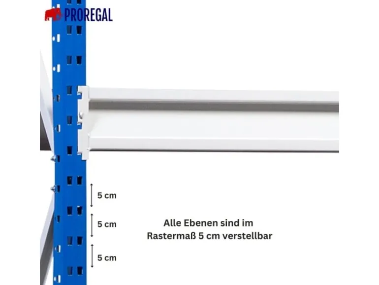 PROREGAL Weitspannregal Maximus Pro Grundregal HxBxT 250 x 260 x 50 cm 2 Ebenen Spanplatten Fachboden Fachlast 490 kg Lichtblau & Lichtgrau