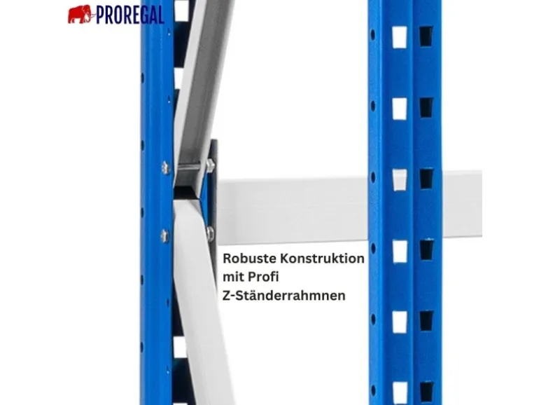 PROREGAL Weitspannregal Maximus Pro Grundregal HxBxT 400 x 250 x 120 cm 4 Ebenen Spanplatten Fachboden Fachlast 530 kg Lichtblau & Lichtgrau