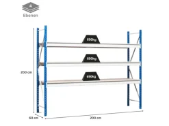 PROREGAL Weitspannregal Maximus Pro Grundregal HxBxT 200 x 200 x 60 cm 4 Ebenen Spanplatten Fachboden Fachlast 690 kg Lichtblau & Lichtgrau