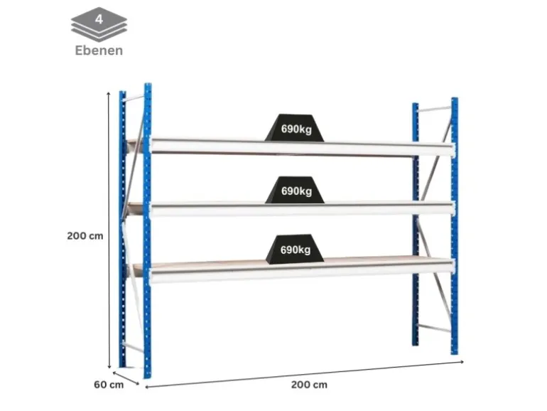PROREGAL Weitspannregal Maximus Pro Grundregal HxBxT 200 x 200 x 60 cm 4 Ebenen Spanplatten Fachboden Fachlast 690 kg Lichtblau & Lichtgrau