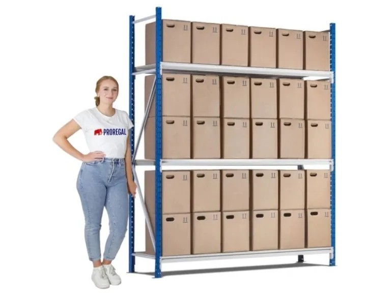 PROREGAL Weitspannregal Maximus Grundregal HxBxT 200 x 200 x 40 cm 7 Ebenen Spanplatten Fachboden Fachlast 400 kg Lichtblau & Lichtgrau