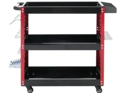 PROREGAL Werkzeugwagen HxBxT 73x90x35cm Rollwagen Werkstattwagen Rollen Handgriff 3 Ladeflächen Lochraster Stahl Rot