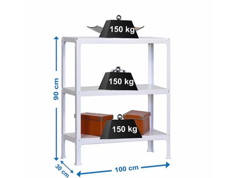 PROREGAL Wohnregal Living Koala Metal mit 3 Fachböden HxBxT 90 x 100 x 30 cm Fachlast 150 kg Weiß/Weiß