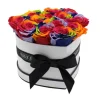 Rosenbox Herz Weiß-Schwarz mit 13 Rainbow Rosen