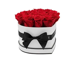 Rosenbox Herz Weiß-Schwarz mit 13 Bordeaux Rosen