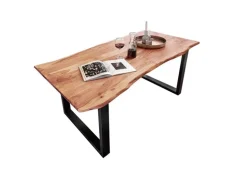 SAM Esstisch Baumkante Massiv Akazie Natur 280 x 100 Schwarz QUINN