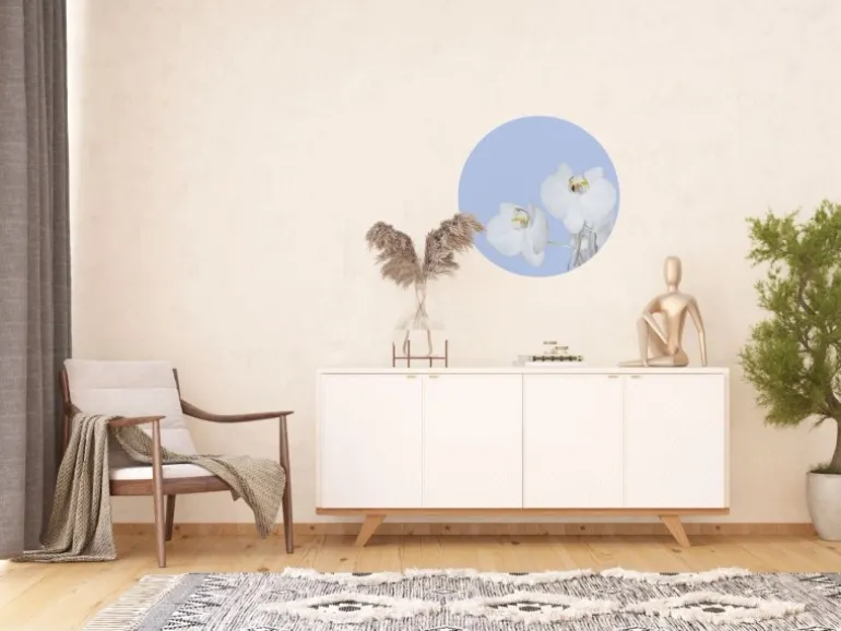 Sanders & Sanders Selbstklebende Runde Tapete Blumen Hellblau und Weiß Ø 70 cm 601087