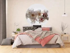 Sanders & Sanders Selbstklebende Runde Tapete Blumen Weiß und Rosa Ø 140 cm 601130