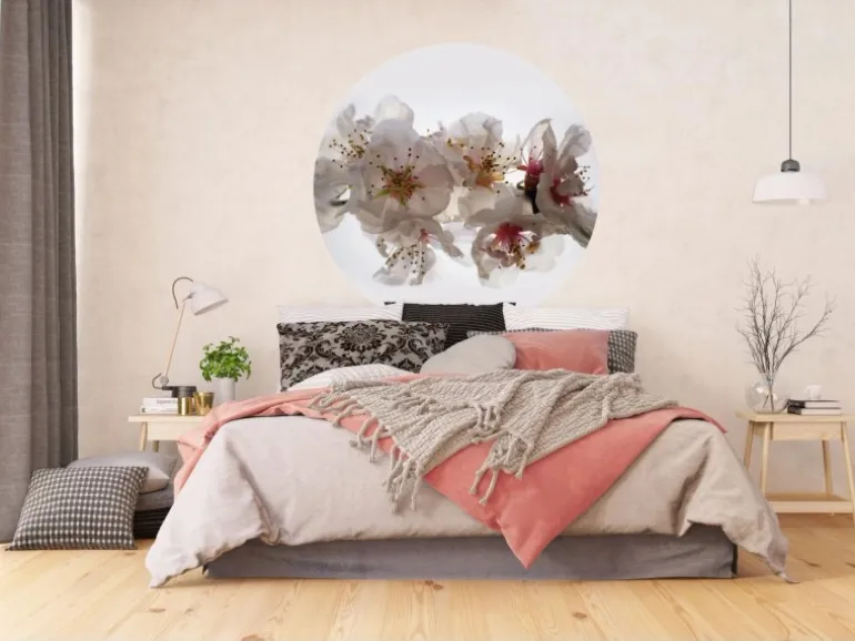 Sanders & Sanders Selbstklebende Runde Tapete Blumen Weiß und Rosa Ø 140 cm 601130