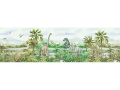 Sanders & Sanders Selbstklebende Tapetenbordüre Dinosaurier Grün 9.7 x 500 cm 601307