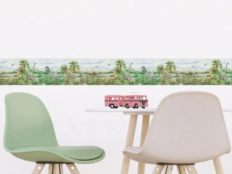 Sanders & Sanders Selbstklebende Tapetenbordüre Dinosaurier Grün 9.7 x 500 cm 601307