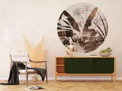 Sanders & Sanders Selbstklebende Runde Tapete Blätter Braun und Beige Ø 140 cm 601150