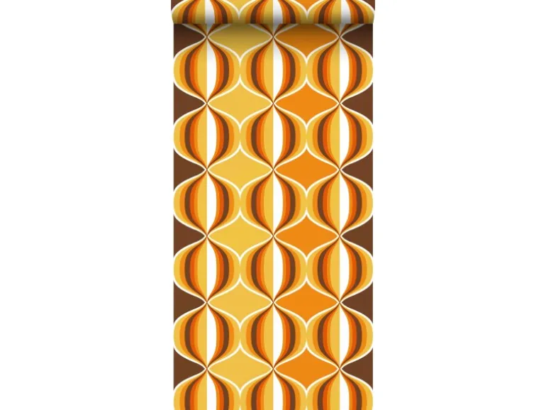 Sanders & Sanders Tapete Retro-Ornamente Gelb Braun und Orange 53 cm x 10.05 m