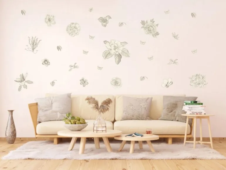 Sanders & Sanders Wandtattoo Blumen Grau 85 x 65 cm 601351