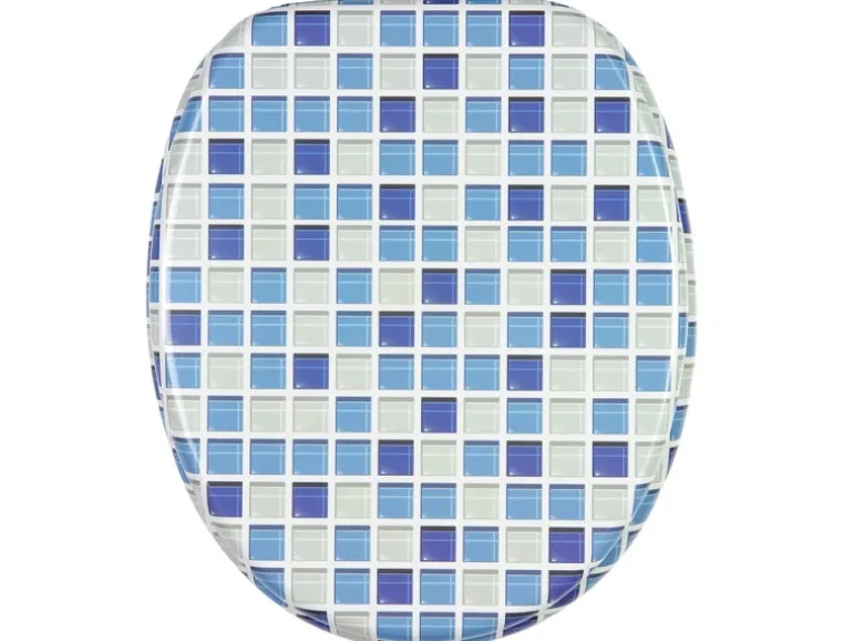 Sanilo WC Sitz mit Absenkautomatik Mosaik Blau, Hochwertiger und Stabiler Toilettendeckel aus Holz