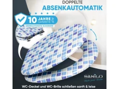 Sanilo WC Sitz mit Absenkautomatik Mosaik Blau, Hochwertiger und Stabiler Toilettendeckel aus Holz