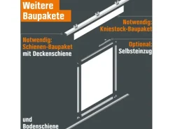 Schiebetür-Bau-Set Kniestock Profil Silber Dekor Reinweiß 1022 x 1400 mm