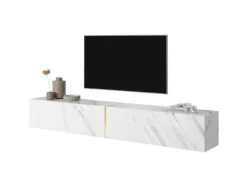 Selsey TV-Hängeboard Bisira 200 cm Weiße Marmoroptik mit Goldenem Einsatz
