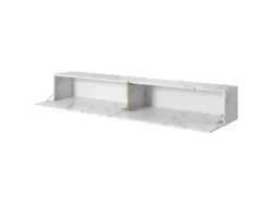 Selsey TV-Hängeboard Bisira 200 cm Weiße Marmoroptik mit Goldenem Einsatz